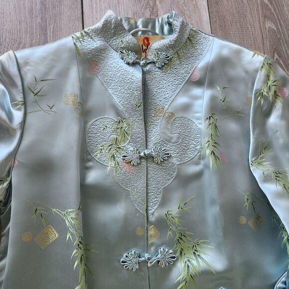 Mulchands Silk Womens Vintage Asian Kimono Light Blue Duster Robe Midi Dress - Picture 14 of 16